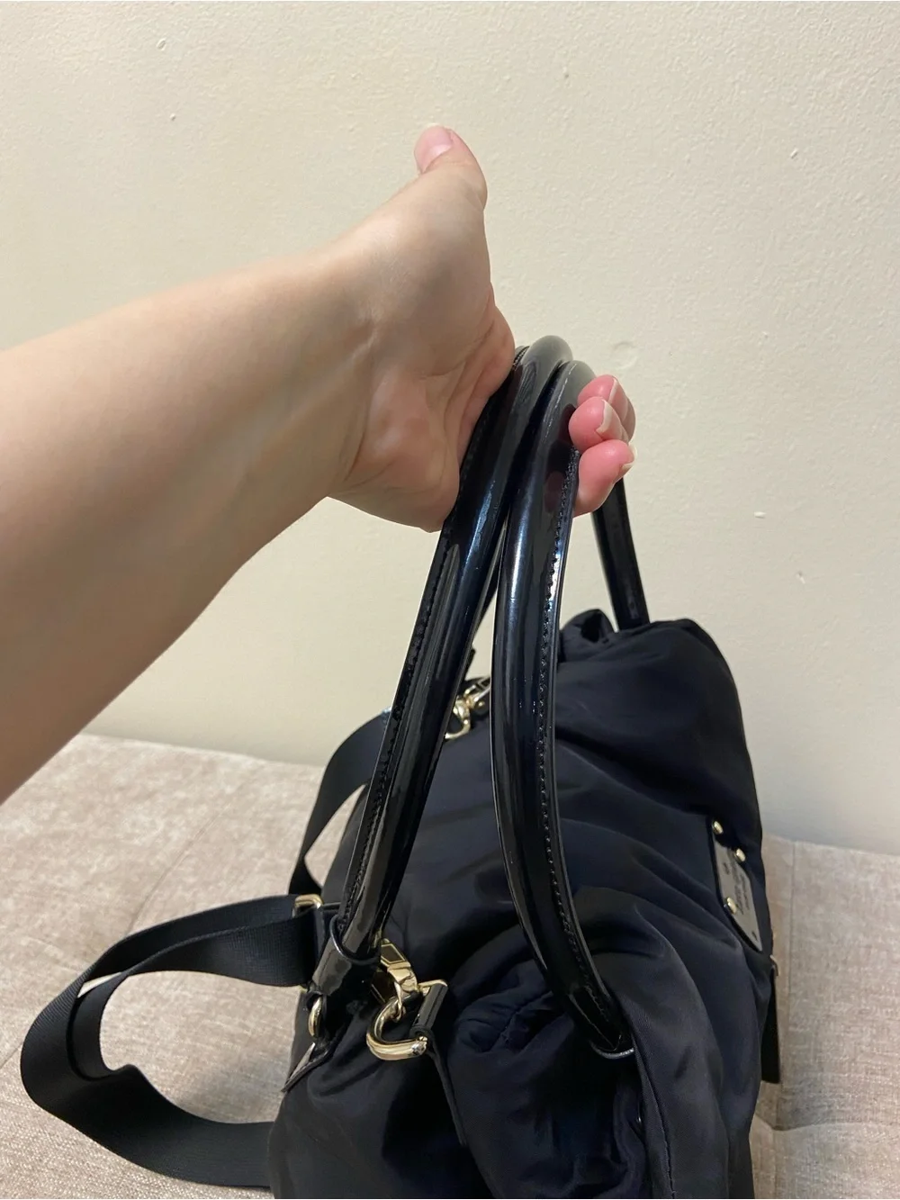 kate spade Black Nylon Dual-Handle Shoulder Bag with Gold Hardware